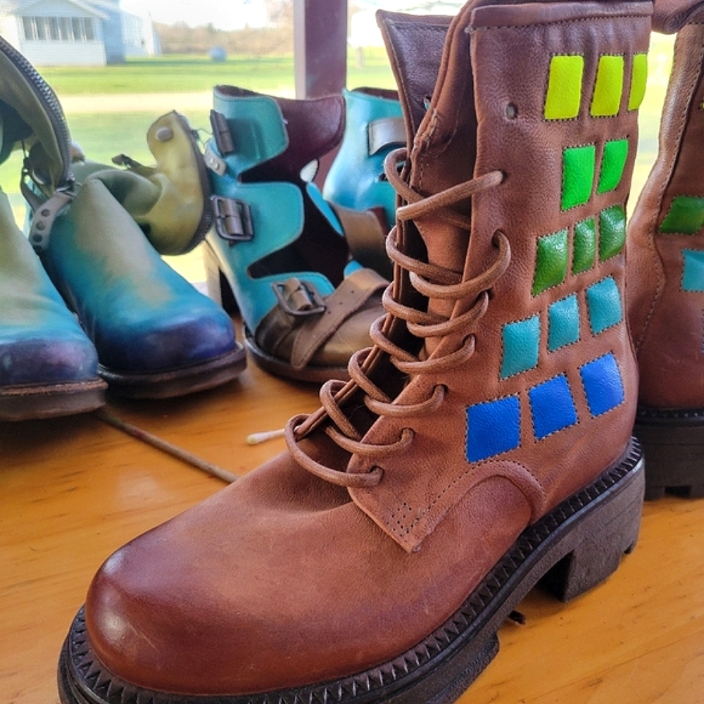 A.S.98 Womens Leather Lockwood Combat Boots, Handpainted OOAK, EU 36/US 5.5-6 - Picture 7 of 13